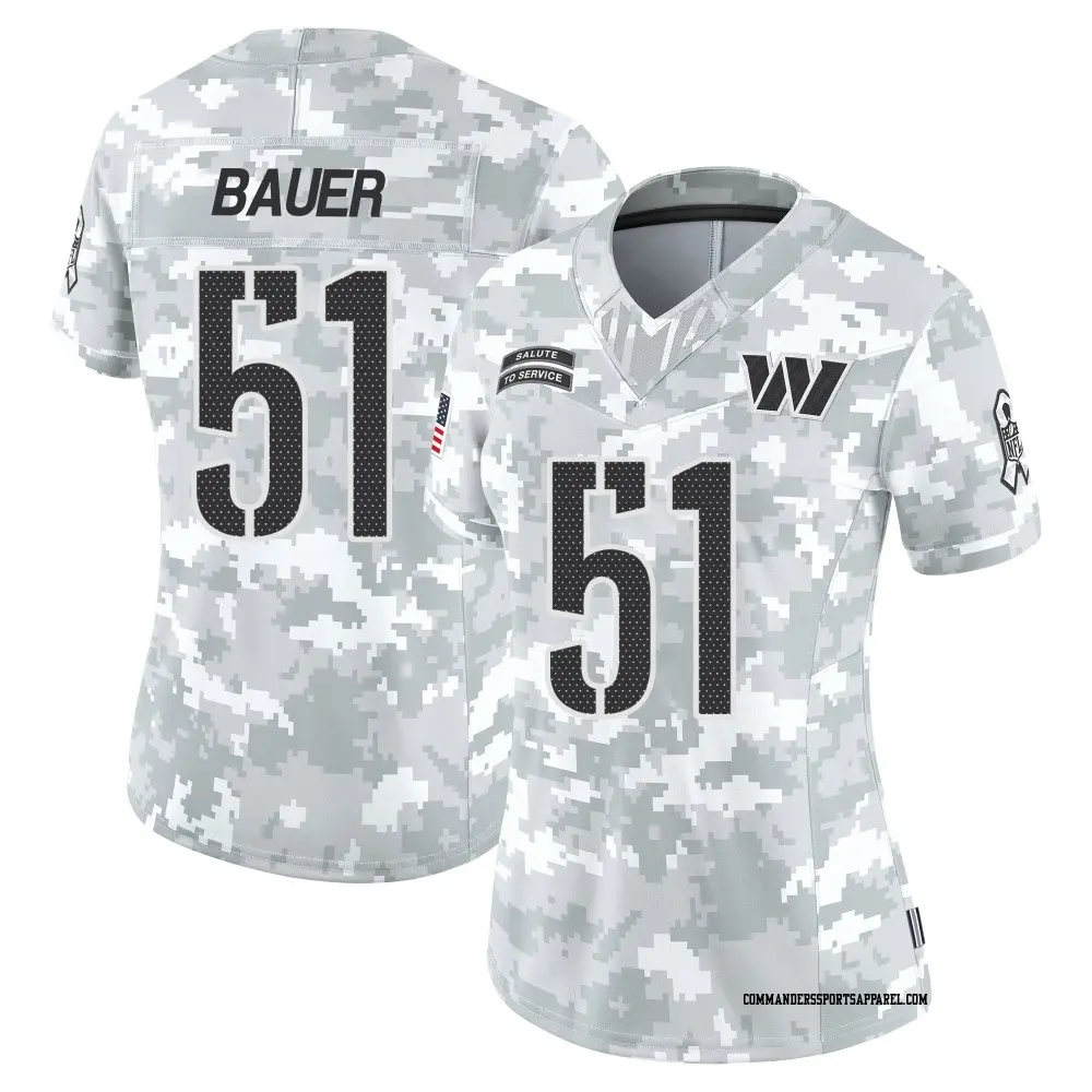 Limited Arctic Camo Women's Bo Bauer Washington Commanders 2024 Salute to Service Jersey