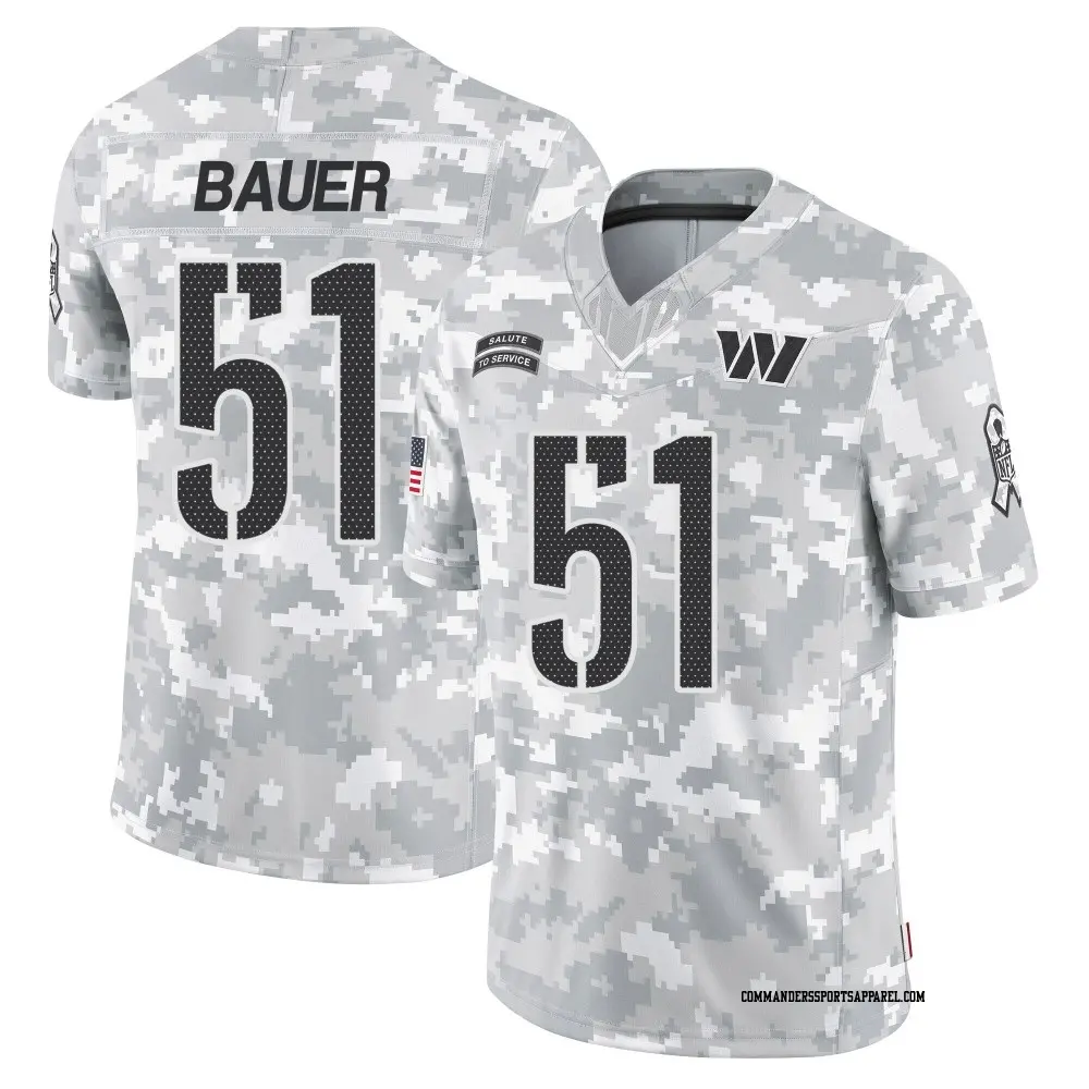 Limited Arctic Camo Youth Bo Bauer Washington Commanders 2024 Salute to Service Jersey