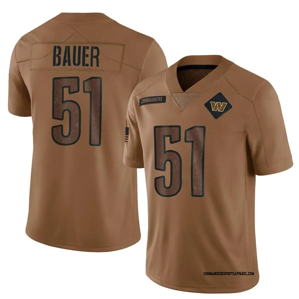 Limited Brown Youth Bo Bauer Washington Commanders 2023 Salute To Service Jersey